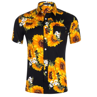 

Toponeto Mens Baggy Beach Hawaiian Print Short Sleeve Button Retro T Shirts Tops Blouse