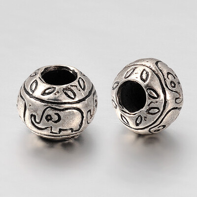 

Alloy European Large Hole Beads Rondelle with Elephant Antique Silver 11x9mm Hole 45mm