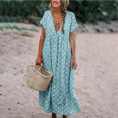 

Plus Size Womens Cotton Summer Short Sleeve Long T-Shirt Ladies Casual Dress