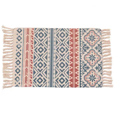 

Gobestart Bohemian Hand-woven Cotton Linen Plant Printing Dyeing Decorative Mat 60X90CM
