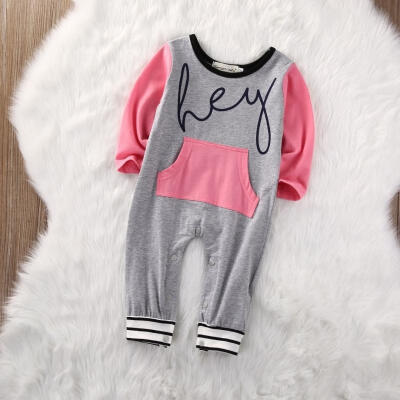 

Newborn Infant Baby Girls Hey Romper Jumpsuit Bodysuit Long Sleeve Striped Clothes Outfit