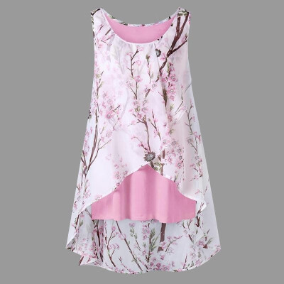 

New Women Chiffon Blouse Loose Vest Tank Top O-neck Sleeveless Floral Print Casual Tops Pullover