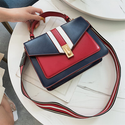 

Qiao Bani 2019 new European&American style fashion navy wind hit color ribbon flip cover bag shoulder shoulder diagonal female bag