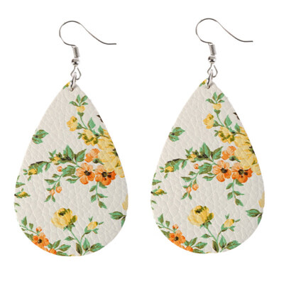 

Boho Women Floral Pattern Teardrop Dangle Faux Leather Hook Earrings Jewelry