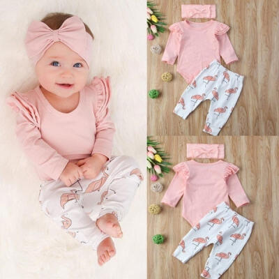 

3PCS Set Newborn Baby Boy Girl Clothes Romper Shirt TopsFlamingo Pants Outfits