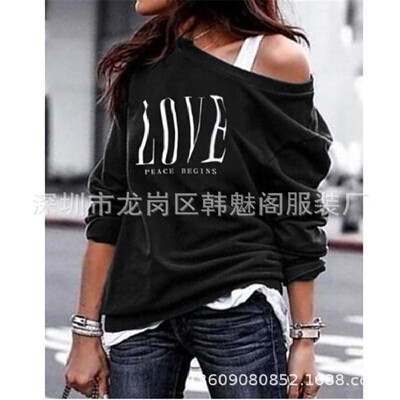 

Spot cross-border for the best selling new 2018 autumn&winter fashion round neck long-sleeved womens shirt LOVE print sweater