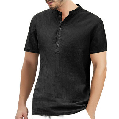

Fashion Mens Cotton Linen Slim Fit Shirt Summer Cool Casual O-Neck Shirts Tops