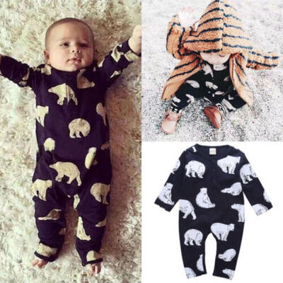 

UK Newborn Baby Boy Girl Cartoon Bear Romper Jumpsuit Bodysuit Playsuit Outfits