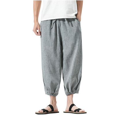 

Gobestart Summer Men Casual Harem Pants Jogger Pants Fitness Trousers Linen Loose Pants