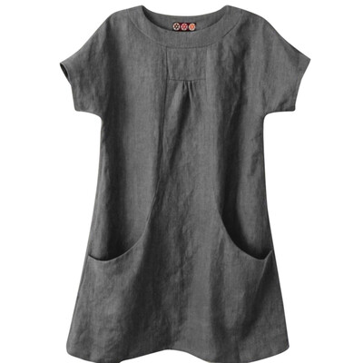 

Starmoon Women Casual Solid Round Neck Short Sleeve Linen Loose Pocket Tops Blouse Shirt