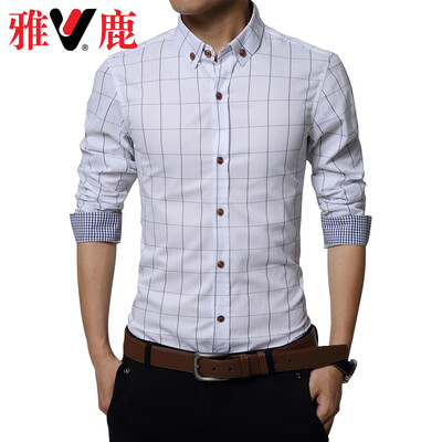 

Yalu shirt mens fashion plaid casual plus velvet stand collar long-sleeved shirt mens youth business Slim thick warm shirt HZL-1311 white regular 3XL