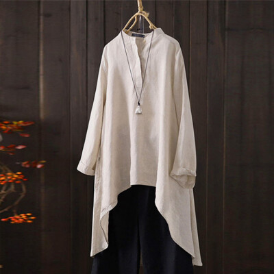 

Tailored Women Casual Solid V-Neck Long Sleeve Blouse Shirt Loose Irregular Tops