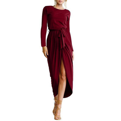 

Women Long Dress 2019 Autumn Loose Bandage Dresses Casual Maxi Irregularity O-neck Long Sleeve Dresses