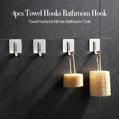 

4pcs Towel Hooks Bathroom Hook Robe Hooks Adhesive Stainless Steel for Kitchen Bathroom Towels