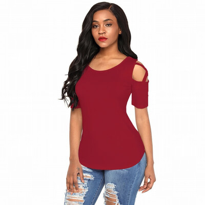 

Solid color round neck short-sleeved bottoming shirt casual simple straight top