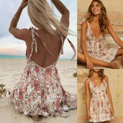 

Women Summer Boho Short Mini Dress Evening Cocktail Party Beach Dresses Sundress