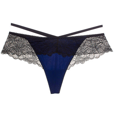 

Toponeto Female Underpant Sexy Hollow Transparent Ice Lace Belt Low Waist Seamless Thong