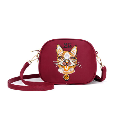 

Fashion embroidery bag cat head embroidery nylon Oxford cloth bag shoulder Messenger bag canvas bag
