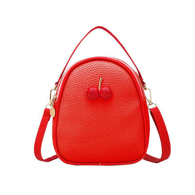 

Litchi Pattern Cherry Decor Travel Backpacks PU Leather Women Shoulder Bags