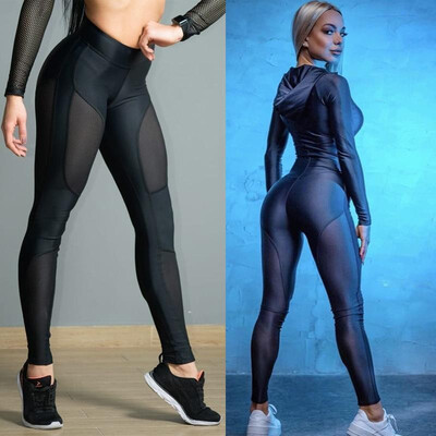 

Spot Europe&the United States AliExpress explosions four pieces of mesh sexy fashion yoga hips leggings Yiwu black