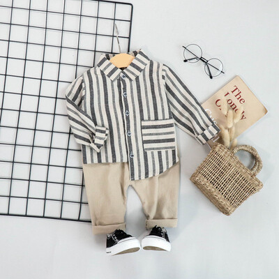 

Autumn Children Baby Boys Casual Long Sleeve Striped Print Blouse TopsPants Trouser Costume Set