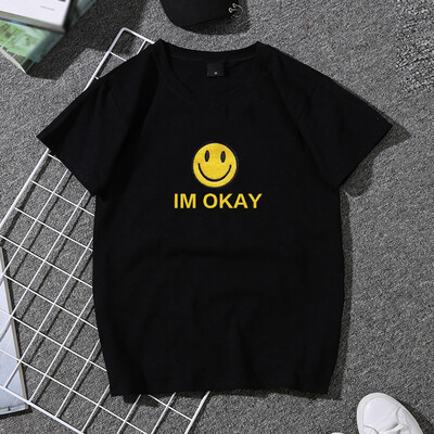 

Casual Round Neck Smiling Face & Letters Print Short Sleeve Loose Pullover T-Shirt