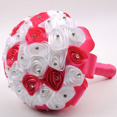 

Siaonvr Crystal Roses Pearl Bridesmaid Wedding Bouquet Bridal Artificial Silk Flowers BU