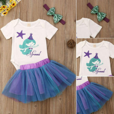 

Newborn Baby Girl Romper Top Jumpsuit Tutu Skirts Mermaid Outfit Clothes Set