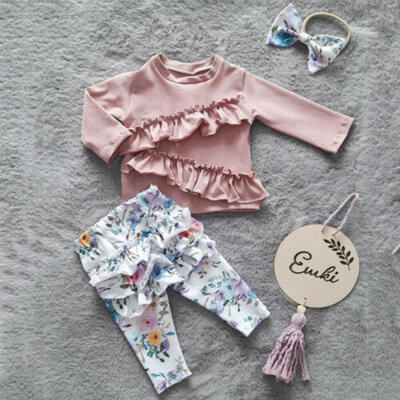 

3PCS Toddler Baby Girl Ruffle Tops T-shirt Floral Pants Outfits Autumn Clothes