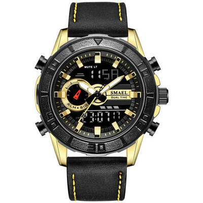 

SMAEL 1411 Outdoor Sports Watch Waterproof Wristwatch With Leather Strap Multifunctional Digital Male Watches