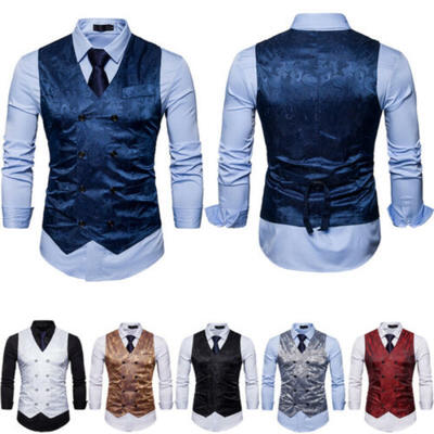 

Vintage Mens Formal Business Dress Vest V-neck Double breasted Waistcoat waist