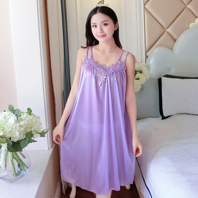 

Womens Sleeveless Pajama Solid Nightwear Sling Sexy Thin Sleepwear Loose Dress