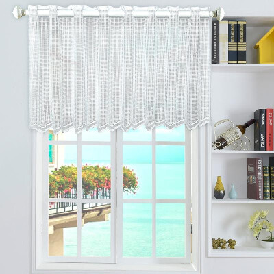 

Valance Grid Style Short Sheer Curtains Rod Pocket Mesh Window Sheer Drapes for Kitchen Balcony Home 18"X59"