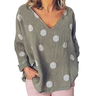 

2019 Women Casual Blouse Polka Dot Print Shirt Long Sleeve Buttons Loose Female Blouses Tops Plus Size Basic Blusas