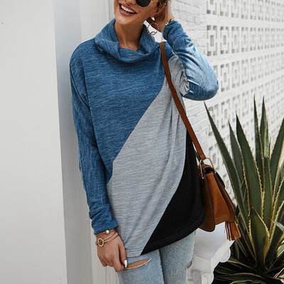 

Tailored Women Casual Turtleneck Patchwork Long Sleeve Pullover Top T-Shirt Blouse