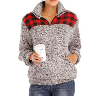 

Women Autumn Stylish Collar Color-blocked Keep Warm Loose Long Sleeve Hoodie