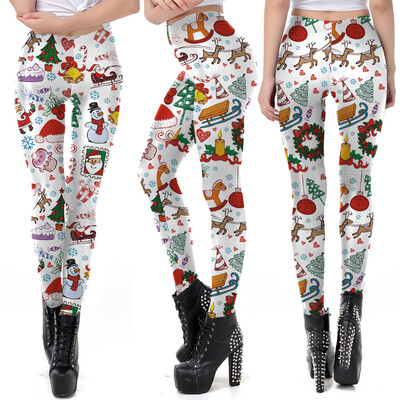 

Tailored Womens Christmas Santa Claus Elk Print Tighten High Waist Pencil Pants Trousers