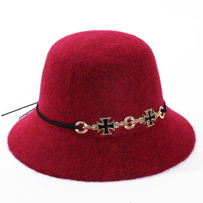 

Fall&Winter New Wool Pot Cap Wool Hat Dome Top Cap Female British Cross Felt Cap Fishermans Cap