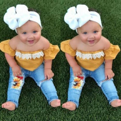 

US Stock Kids Baby Girl Fashion Clothes Tops Shirt Jeans Denim Pants 2Pcs Outfit