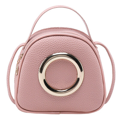 

Fashion Womens Metal Circle Tote Round Faux Leather Crossbody Shoulder Bag