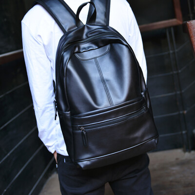 

Double-shoulder bag Korean tide business casual fashion travel computer backpack PU leather high school students bag
