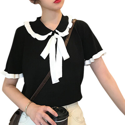 

Women Summer Fashion Concise Casual All-match Cute Bow-knot Short Sleeve T-shirts