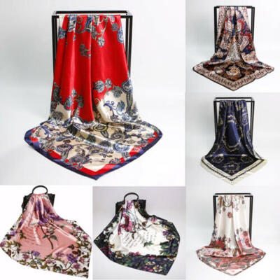 

NEW Beige Square Scarf Womens Fashion Print Satin-Silky Head Large Shawl 5353