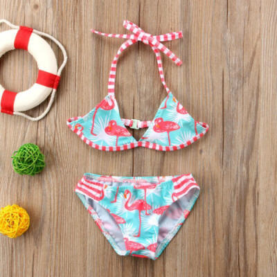 

Kid Girl Swimming Flamingo Strap Bikini Swimwear Swimsuit Bathing Suit Beachwear