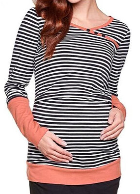 

Maternity Round Neck Striped Long Sleeve Daily T-shirt