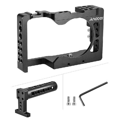 

Andoer Aluminum Alloy Video Camera Cage Kit Include Top Handle 2pcs 15mm Rod Baseplate for Sony A6500 ILDC to Mount Microphone