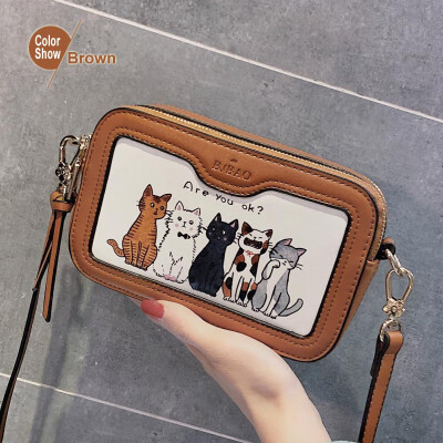 

Cute cat crossbody bags for women 2019 PU leather womens soulder bag for teenager girl Handbag small Fashion Cartoon Printed