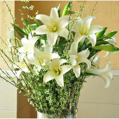 

2018 NEW Vivid 5 heads PU artificial lily silk decorative flower real touch 3 colors big size wedding flower bouquet decorati