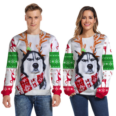 

Tailored Christmas Women Men Couples Print Long Sleeve O-Neck Sweatshirt Pullover Tops