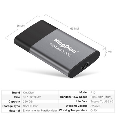 

KingDian P10 Portable SSD USB 30 to Type-C Adapter 250GB500GB External Solid State Drive for Computer Laptop Desktop Phone